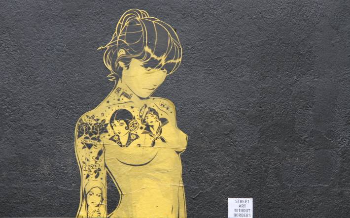 streetart, girl, tattoo, stick