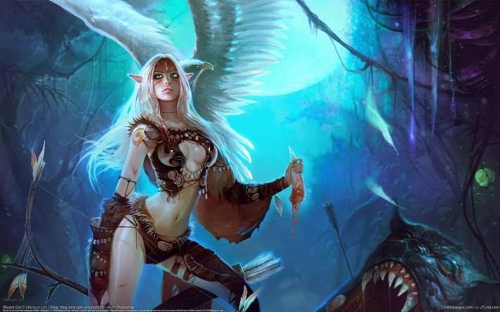 wenjun lin, wizard girl, эльфийка, лучница