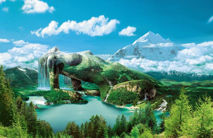 каменная женщина, лес, озеро, горы