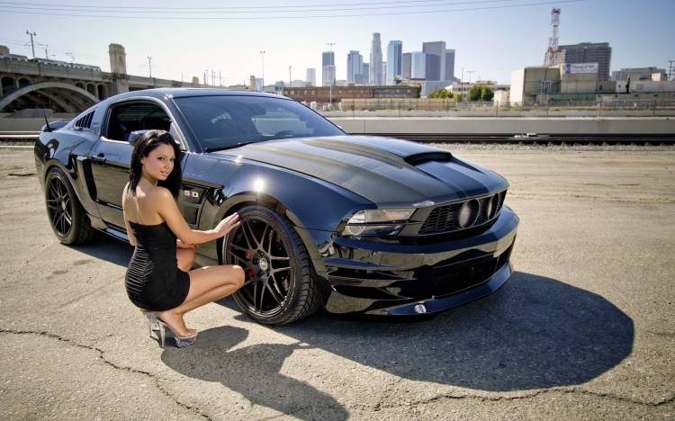 девушка, брюнетка, авто, ford, mustang, город   - Красивые девушки