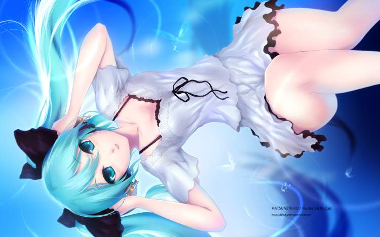 Обои Hatsune miku, vocaloid, голубой фон, волосы, глаза на рабочий стол