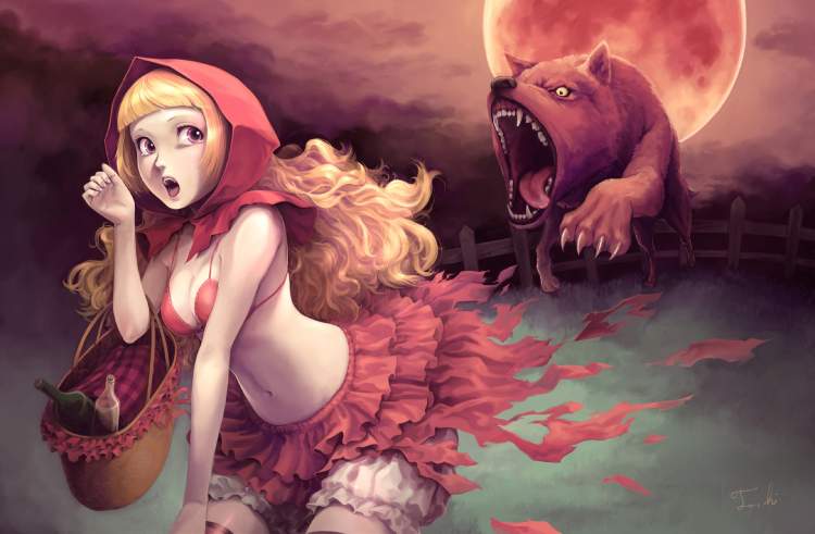 Обои Little red riding hood, красная шапочка, волк на рабочий стол