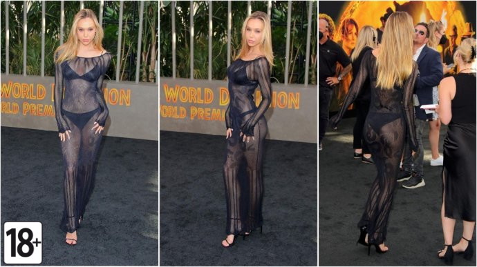 Алексис Рен (Alexis Ren), американская модель, позирует в прозрачном платье.