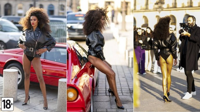 Французская модель Тина Кунаки в нижнем белье и верхней одежде.